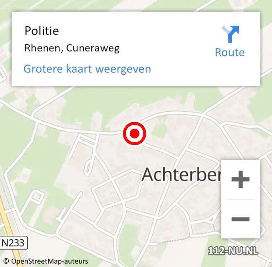 Locatie op kaart van de 112 melding: Politie Rhenen, Cuneraweg op 15 maart 2024 14:26