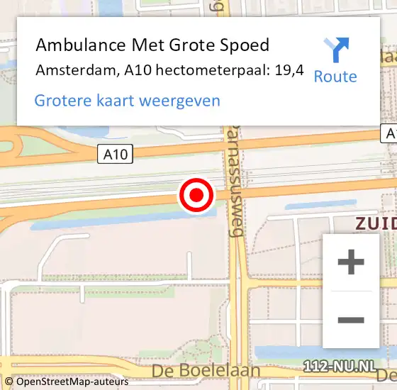 Locatie op kaart van de 112 melding: Ambulance Met Grote Spoed Naar Amsterdam, A10 hectometerpaal: 19,4 op 15 maart 2024 15:03