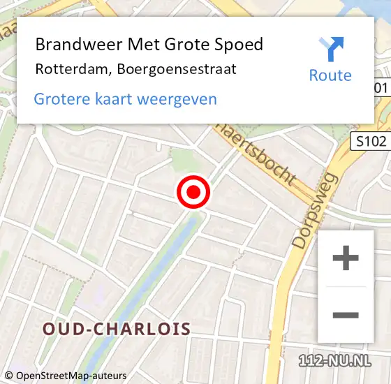 Locatie op kaart van de 112 melding: Brandweer Met Grote Spoed Naar Rotterdam, Boergoensestraat op 15 maart 2024 15:04