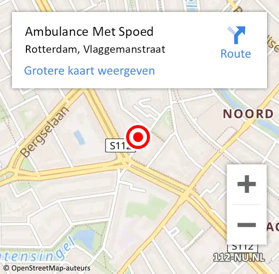 Locatie op kaart van de 112 melding: Ambulance Met Spoed Naar Rotterdam, Vlaggemanstraat op 15 maart 2024 15:06