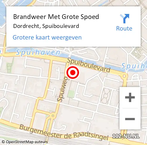 Locatie op kaart van de 112 melding: Brandweer Met Grote Spoed Naar Dordrecht, Spuiboulevard op 15 maart 2024 15:19