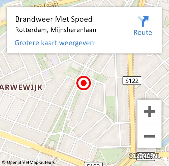 Locatie op kaart van de 112 melding: Brandweer Met Spoed Naar Rotterdam, Mijnsherenlaan op 15 maart 2024 15:59
