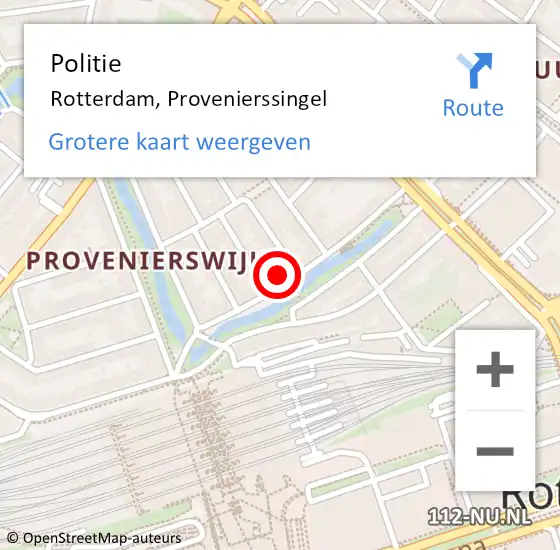 Locatie op kaart van de 112 melding: Politie Rotterdam, Provenierssingel op 15 maart 2024 16:12