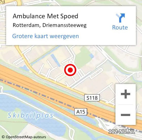 Locatie op kaart van de 112 melding: Ambulance Met Spoed Naar Rotterdam, Driemanssteeweg op 15 maart 2024 16:22