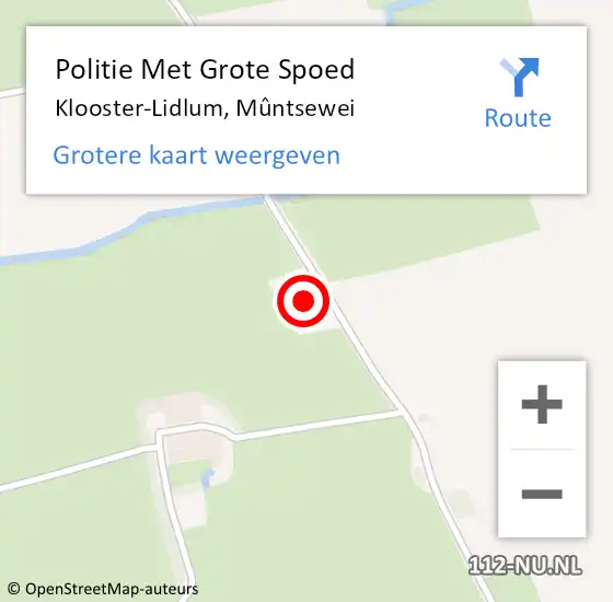 Locatie op kaart van de 112 melding: Politie Met Grote Spoed Naar Klooster-Lidlum, Mûntsewei op 15 maart 2024 17:29
