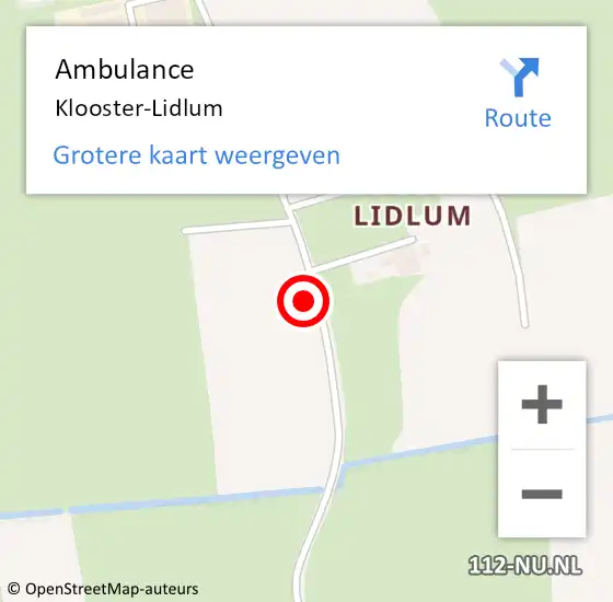 Locatie op kaart van de 112 melding: Ambulance Klooster-Lidlum op 15 maart 2024 17:34