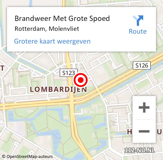 Locatie op kaart van de 112 melding: Brandweer Met Grote Spoed Naar Rotterdam, Molenvliet op 15 maart 2024 17:57