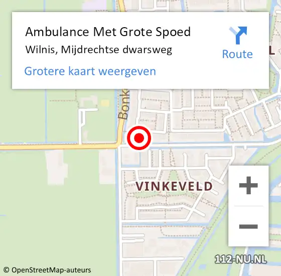 Locatie op kaart van de 112 melding: Ambulance Met Grote Spoed Naar Wilnis, Mijdrechtse dwarsweg op 15 maart 2024 18:29