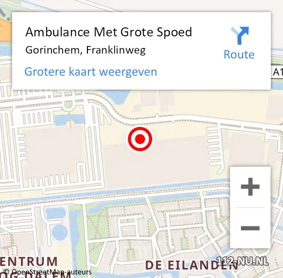 Locatie op kaart van de 112 melding: Ambulance Met Grote Spoed Naar Gorinchem, Franklinweg op 15 maart 2024 18:46