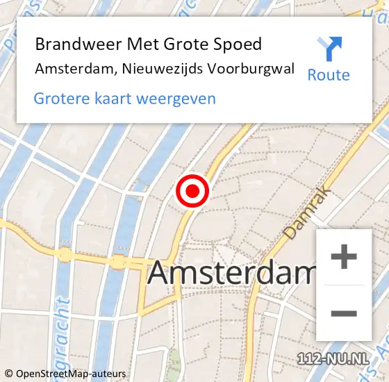 Locatie op kaart van de 112 melding: Brandweer Met Grote Spoed Naar Amsterdam, Nieuwezijds Voorburgwal op 15 maart 2024 19:09