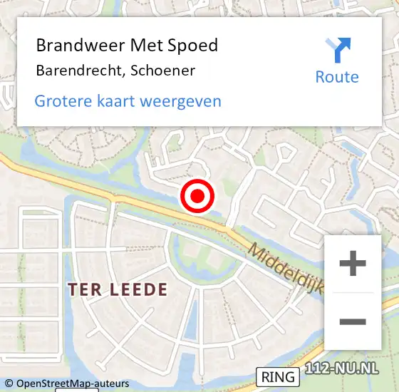 Locatie op kaart van de 112 melding: Brandweer Met Spoed Naar Barendrecht, Schoener op 15 maart 2024 19:54