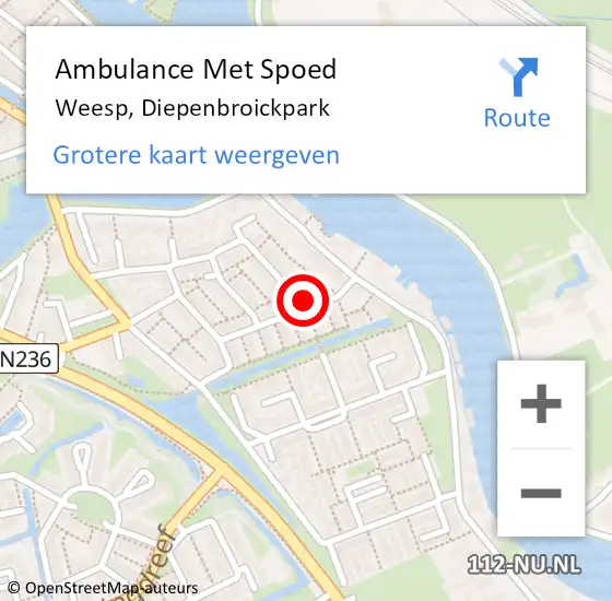 Locatie op kaart van de 112 melding: Ambulance Met Spoed Naar Weesp, Diepenbroickpark op 15 maart 2024 20:04