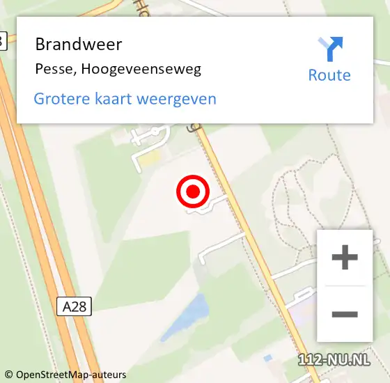 Locatie op kaart van de 112 melding: Brandweer Pesse, Hoogeveenseweg op 15 maart 2024 20:07