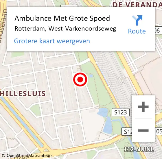 Locatie op kaart van de 112 melding: Ambulance Met Grote Spoed Naar Rotterdam, West-Varkenoordseweg op 15 maart 2024 21:38