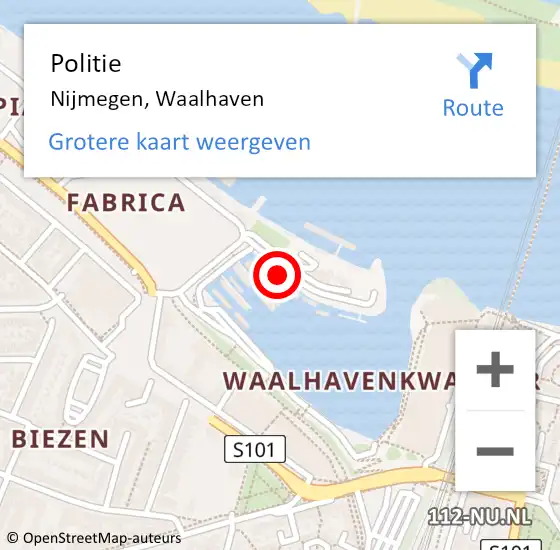 Locatie op kaart van de 112 melding: Politie Nijmegen, Waalhaven op 15 maart 2024 21:52