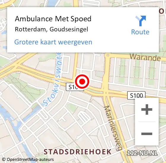 Locatie op kaart van de 112 melding: Ambulance Met Spoed Naar Rotterdam, Goudsesingel op 15 maart 2024 22:28