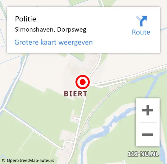 Locatie op kaart van de 112 melding: Politie Simonshaven, Dorpsweg op 15 maart 2024 22:40
