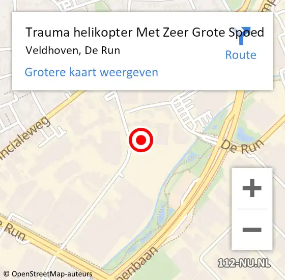 Locatie op kaart van de 112 melding: Trauma helikopter Met Zeer Grote Spoed Naar Veldhoven, De Run op 15 maart 2024 23:01