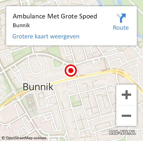 Locatie op kaart van de 112 melding: Ambulance Met Grote Spoed Naar Bunnik op 15 maart 2024 23:06