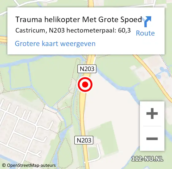 Locatie op kaart van de 112 melding: Trauma helikopter Met Grote Spoed Naar Castricum, N203 hectometerpaal: 60,3 op 15 maart 2024 23:24