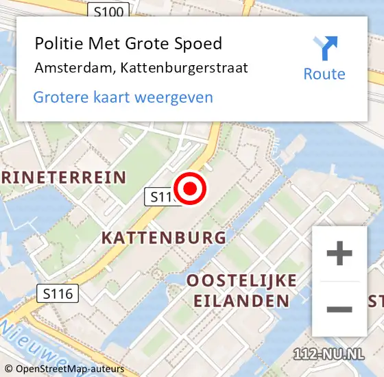 Locatie op kaart van de 112 melding: Politie Met Grote Spoed Naar Amsterdam, Kattenburgerstraat op 16 maart 2024 00:50