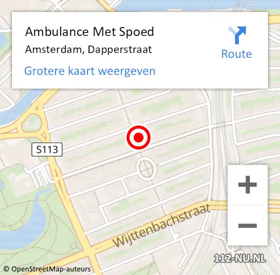 Locatie op kaart van de 112 melding: Ambulance Met Spoed Naar Amsterdam, Dapperstraat op 16 maart 2024 01:09