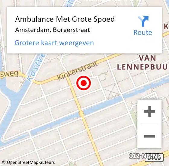 Locatie op kaart van de 112 melding: Ambulance Met Grote Spoed Naar Amsterdam, Borgerstraat op 16 maart 2024 01:41