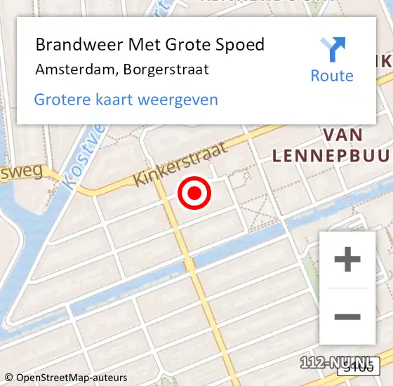 Locatie op kaart van de 112 melding: Brandweer Met Grote Spoed Naar Amsterdam, Borgerstraat op 16 maart 2024 01:54