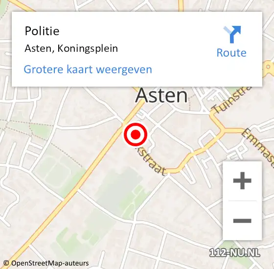 Locatie op kaart van de 112 melding: Politie Asten, Koningsplein op 16 maart 2024 03:52
