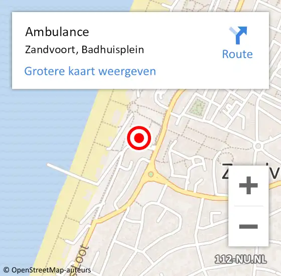 Locatie op kaart van de 112 melding: Ambulance Zandvoort, Badhuisplein op 16 maart 2024 05:57
