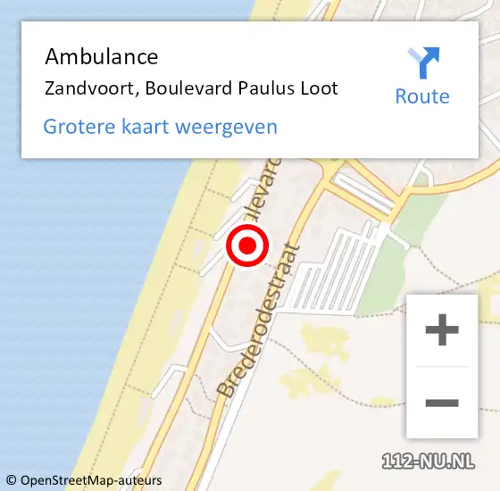 Locatie op kaart van de 112 melding: Ambulance Zandvoort, Boulevard Paulus Loot op 16 maart 2024 07:39