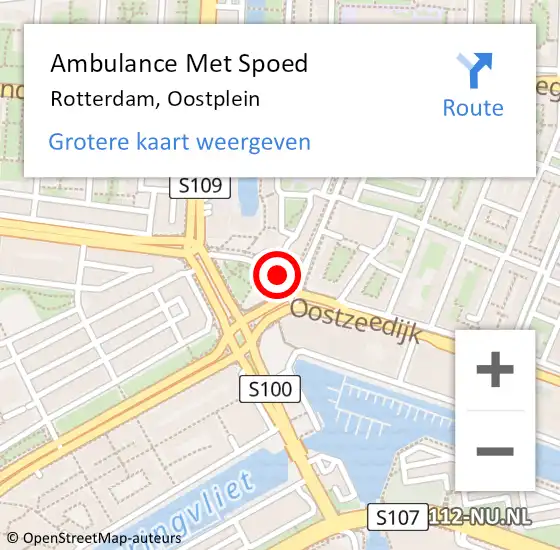 Locatie op kaart van de 112 melding: Ambulance Met Spoed Naar Rotterdam, Oostplein op 16 maart 2024 07:48