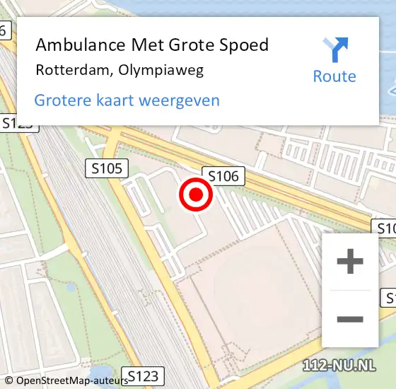 Locatie op kaart van de 112 melding: Ambulance Met Grote Spoed Naar Rotterdam, Olympiaweg op 16 maart 2024 07:59