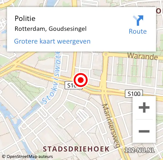 Locatie op kaart van de 112 melding: Politie Rotterdam, Goudsesingel op 16 maart 2024 08:55