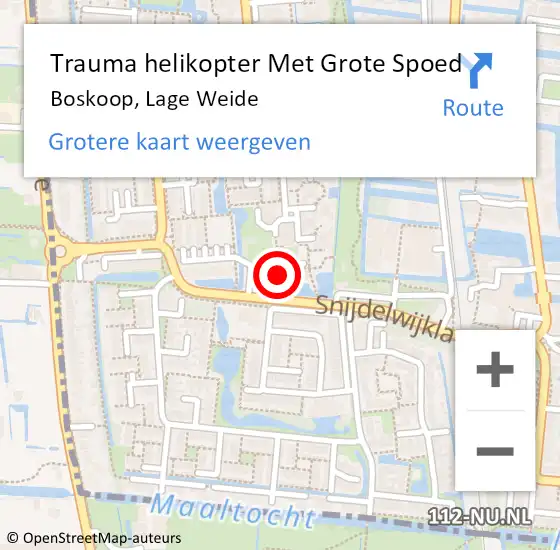 Locatie op kaart van de 112 melding: Trauma helikopter Met Grote Spoed Naar Boskoop, Lage Weide op 16 maart 2024 09:28