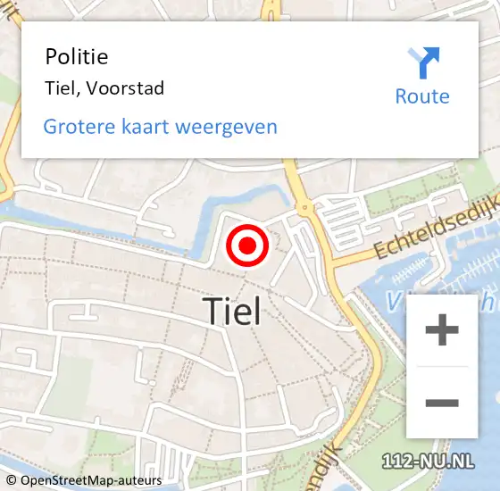 Locatie op kaart van de 112 melding: Politie Tiel, Voorstad op 16 maart 2024 10:50