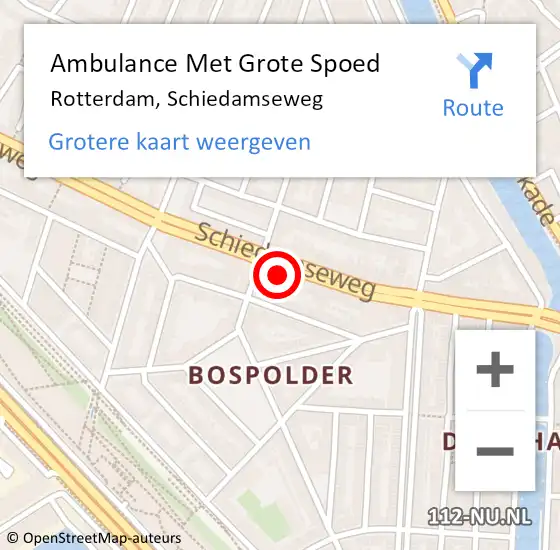 Locatie op kaart van de 112 melding: Ambulance Met Grote Spoed Naar Rotterdam, Schiedamseweg op 16 maart 2024 10:57