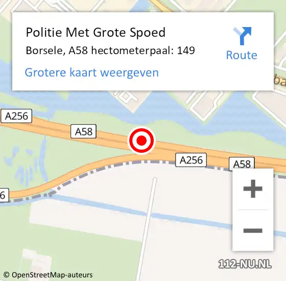 Locatie op kaart van de 112 melding: Politie Met Grote Spoed Naar Borsele, A58 hectometerpaal: 149 op 16 maart 2024 11:24