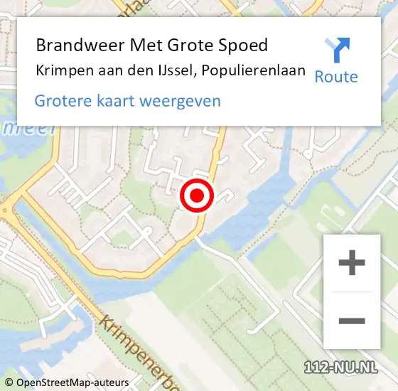 Locatie op kaart van de 112 melding: Brandweer Met Grote Spoed Naar Krimpen aan den IJssel, Populierenlaan op 16 maart 2024 11:44