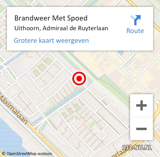 Locatie op kaart van de 112 melding: Brandweer Met Spoed Naar Uithoorn, Admiraal de Ruyterlaan op 16 maart 2024 12:25