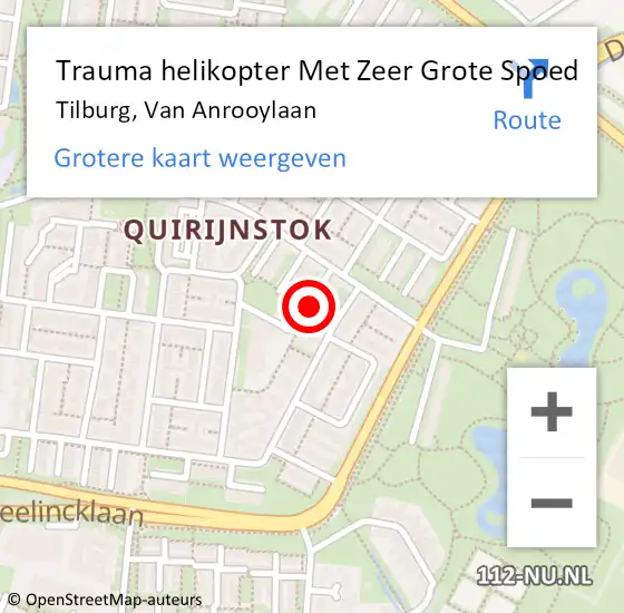 Locatie op kaart van de 112 melding: Trauma helikopter Met Zeer Grote Spoed Naar Tilburg, Van Anrooylaan op 16 maart 2024 13:58