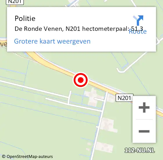 Locatie op kaart van de 112 melding: Politie De Ronde Venen, N201 hectometerpaal: 51,3 op 16 maart 2024 14:18