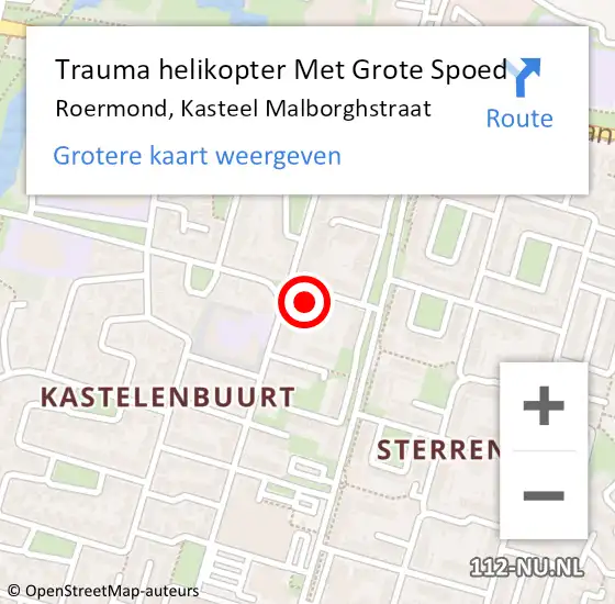 Locatie op kaart van de 112 melding: Trauma helikopter Met Grote Spoed Naar Roermond, Kasteel Malborghstraat op 16 maart 2024 14:21