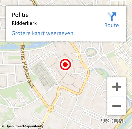 Locatie op kaart van de 112 melding: Politie Ridderkerk op 16 maart 2024 14:47