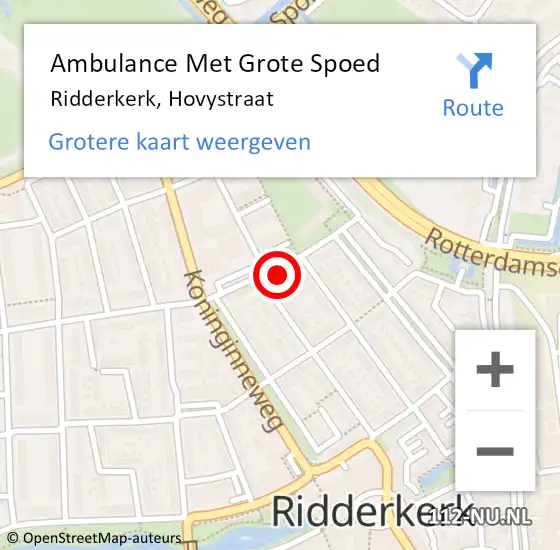 Locatie op kaart van de 112 melding: Ambulance Met Grote Spoed Naar Ridderkerk, Hovystraat op 16 maart 2024 14:49