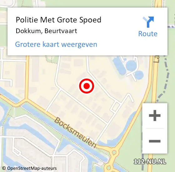 Locatie op kaart van de 112 melding: Politie Met Grote Spoed Naar Dokkum, Beurtvaart op 16 maart 2024 15:20