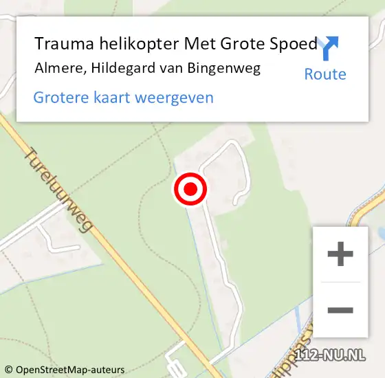 Locatie op kaart van de 112 melding: Trauma helikopter Met Grote Spoed Naar Almere, Hildegard van Bingenweg op 16 maart 2024 15:55