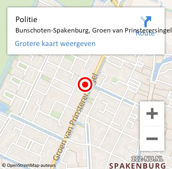 Locatie op kaart van de 112 melding: Politie Bunschoten-Spakenburg, Groen van Prinsterersingel op 16 maart 2024 15:56