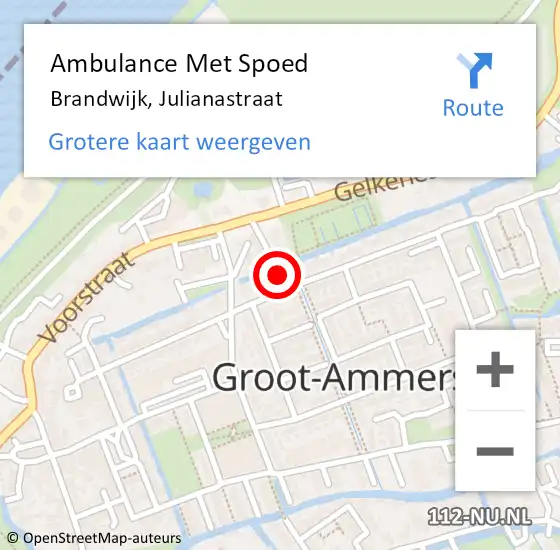 Locatie op kaart van de 112 melding: Ambulance Met Spoed Naar Brandwijk, Julianastraat op 16 maart 2024 16:31