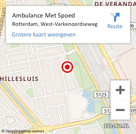 Locatie op kaart van de 112 melding: Ambulance Met Spoed Naar Rotterdam, West-Varkenoordseweg op 16 maart 2024 16:33